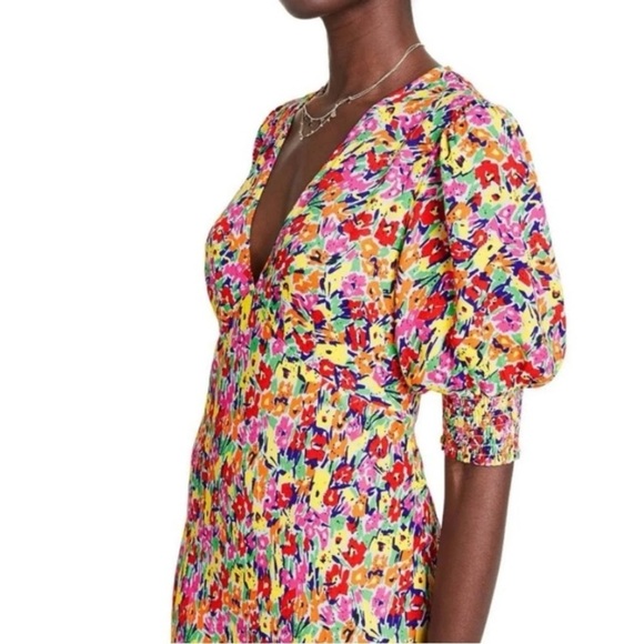 Rixo For Target Floral Puff Sleeve V-neck Maxi Dress Multicolor Tropical Size 6 - Picture 1 of 12